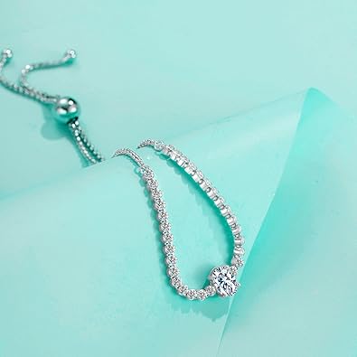 Delicate S925 Silver 0.1 Carat Adjustable VVS2 Diamond Bracelet, A Stunning and Elegant Bracelet Gift Idea, Adds a Refined Touch