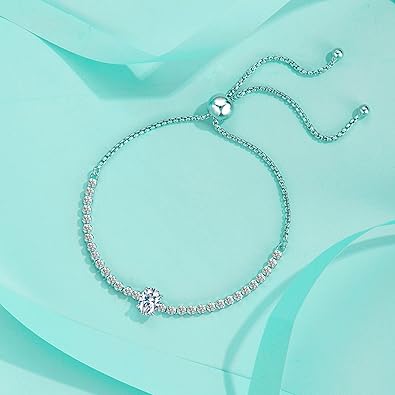 Delicate S925 Silver 0.1 Carat Adjustable VVS2 Diamond Bracelet, A Stunning and Elegant Bracelet Gift Idea, Adds a Refined Touch